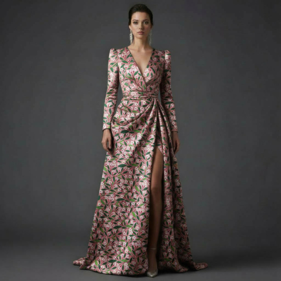 Silk crep de chine jaquard