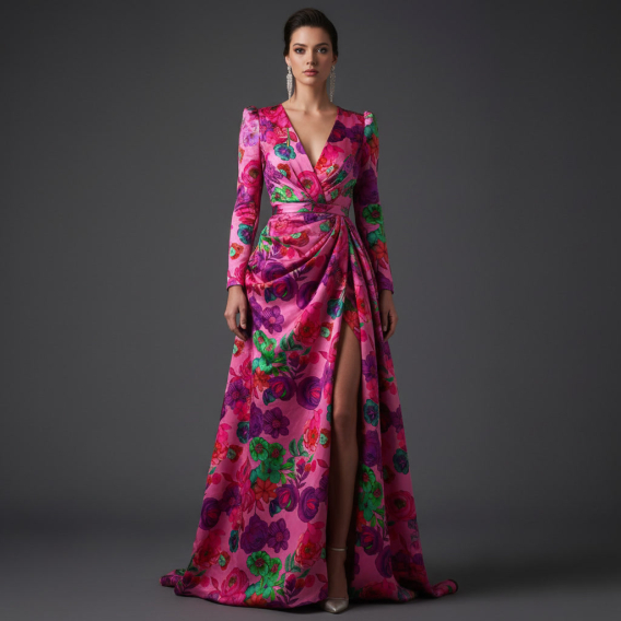 Silk crep de chine jaquard